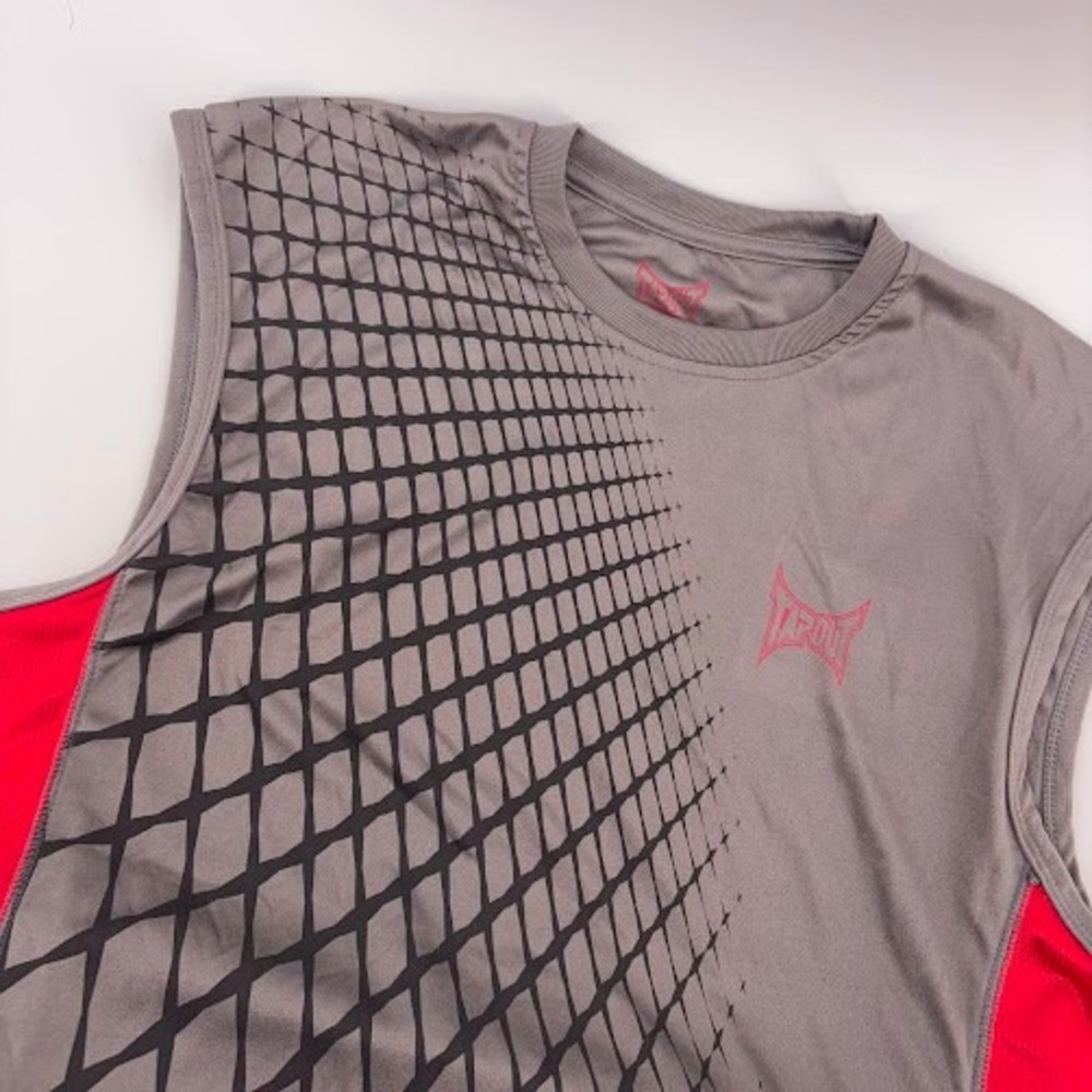 TAPOUT Shirt Tank Mens XXL Gray Red MMA Athletic Sleeveless Muscle Top Gym